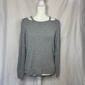 DKNY Sport Woman’s Gray Long-Sleeve Cutout Neck Top — Size Medium